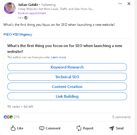 Create polls on LinkedIn