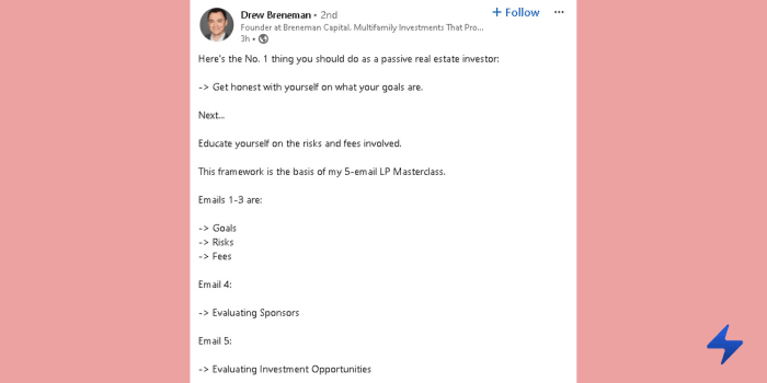 A LinkedIn post example that follows a good format