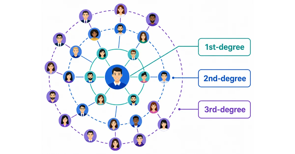 Diagram comparing 1st-degree, 2nd-degree, and 3rd-degree LinkedIn connections