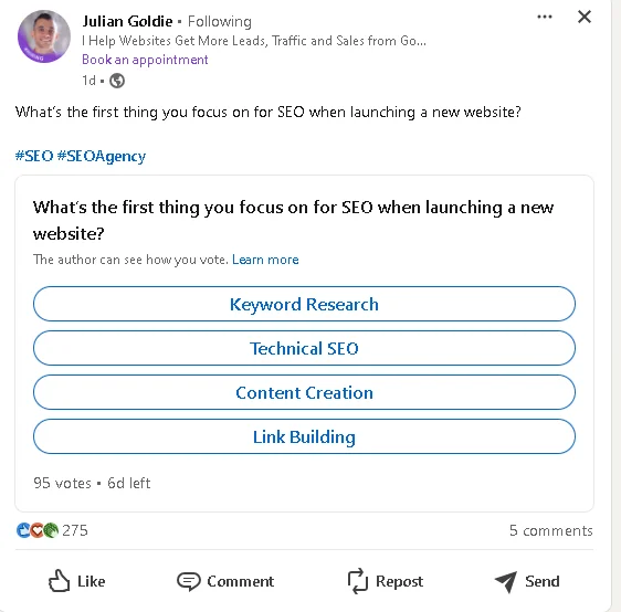 Create polls on LinkedIn