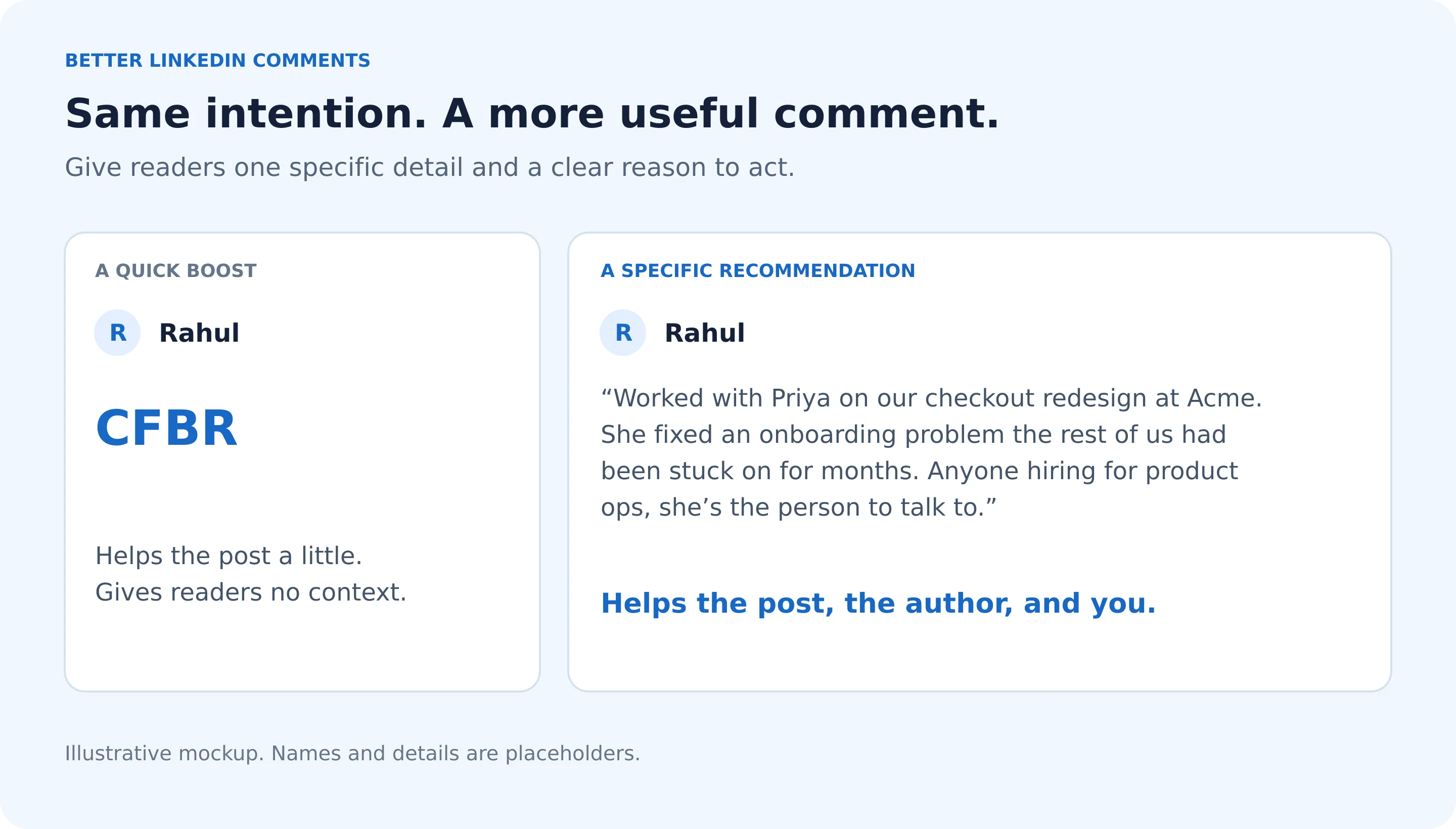 A CFBR comment compared with a specific LinkedIn comment