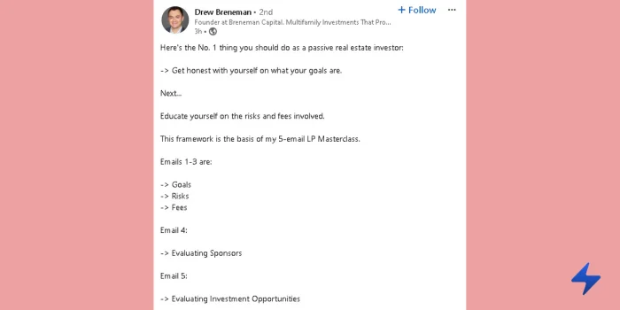 A LinkedIn post example that follows a good format