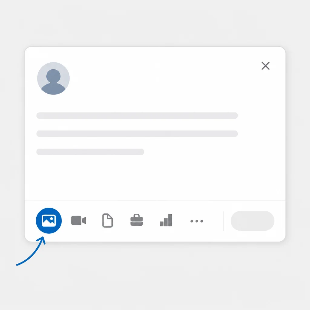 LinkedIn post composer with the video upload icon highlighted