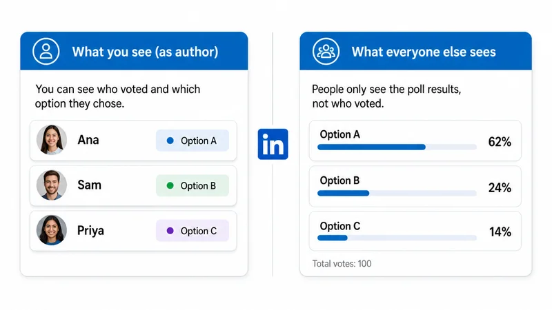 Comparison showing what a LinkedIn poll author sees versus what other viewers see