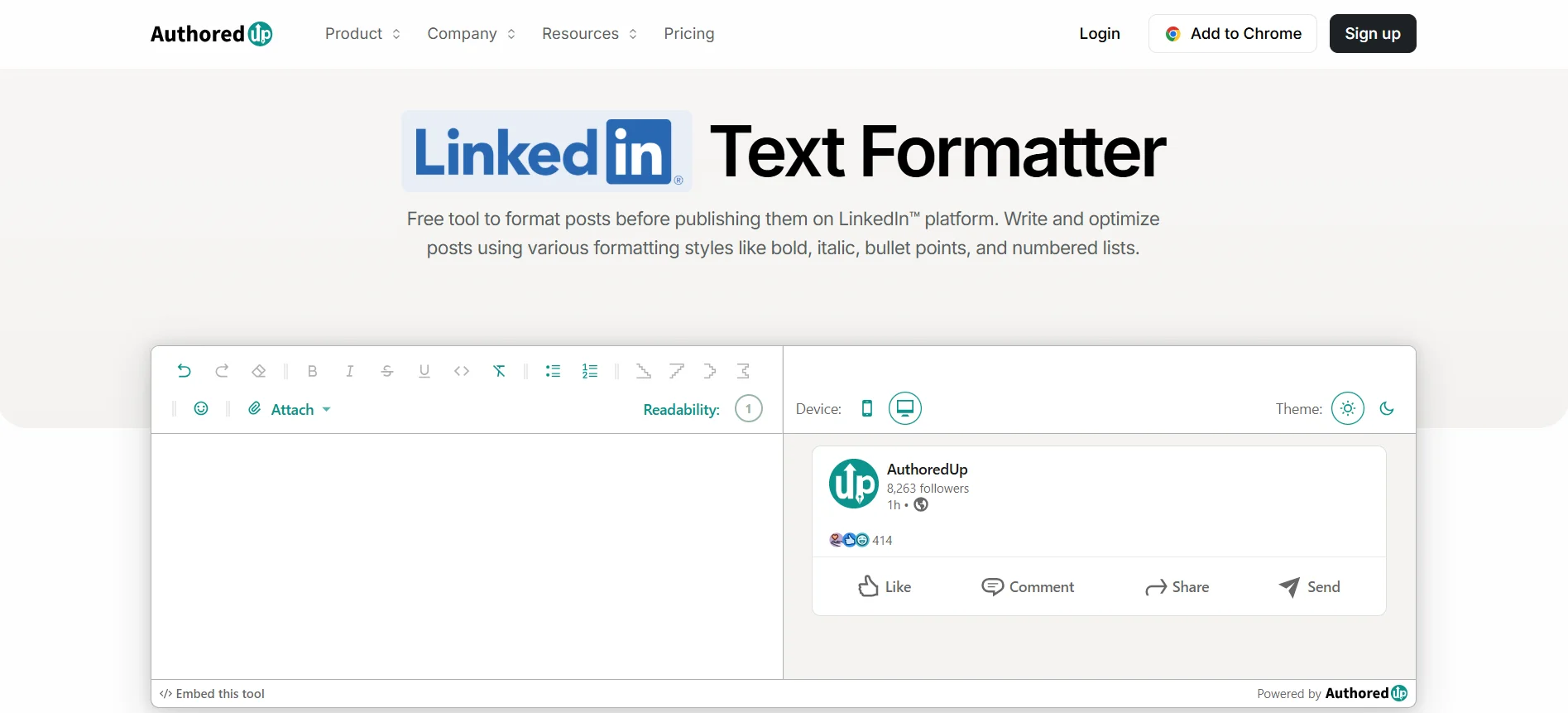 AuthoredUp post formatting and analytics interface