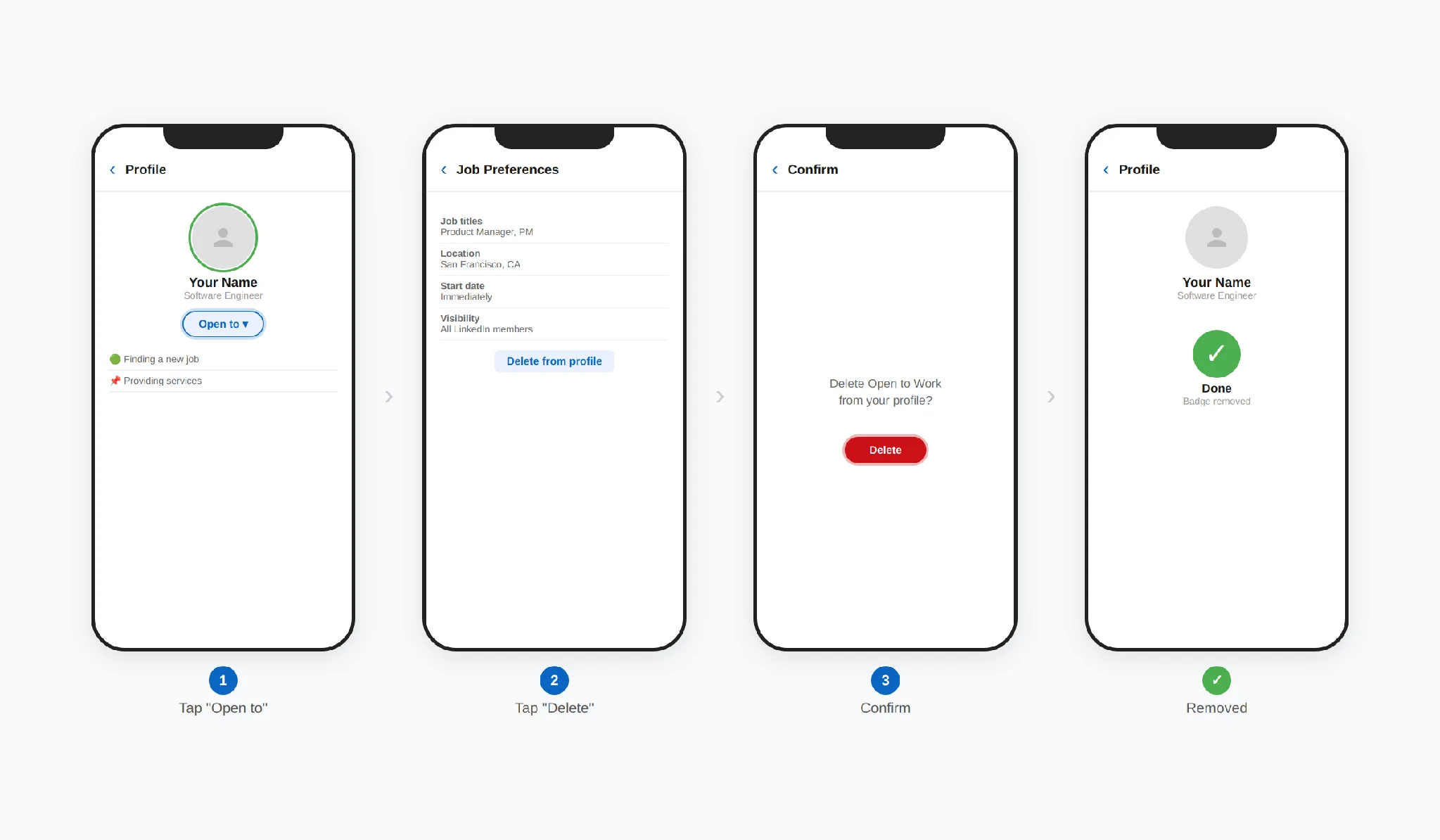 Mobile - Remove Open to Work on iPhone and Android