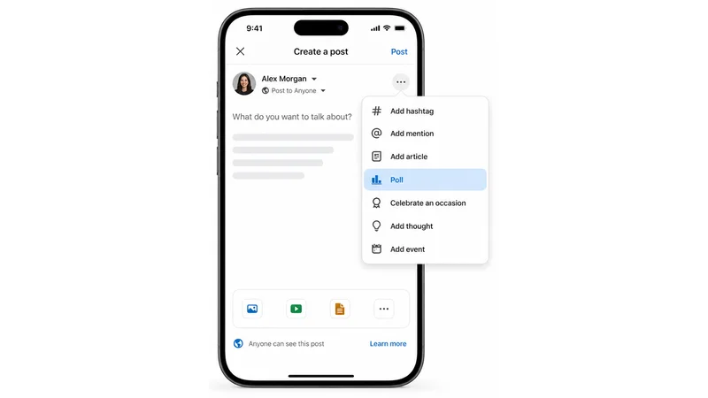 LinkedIn mobile app composer with the poll option selected from the menu