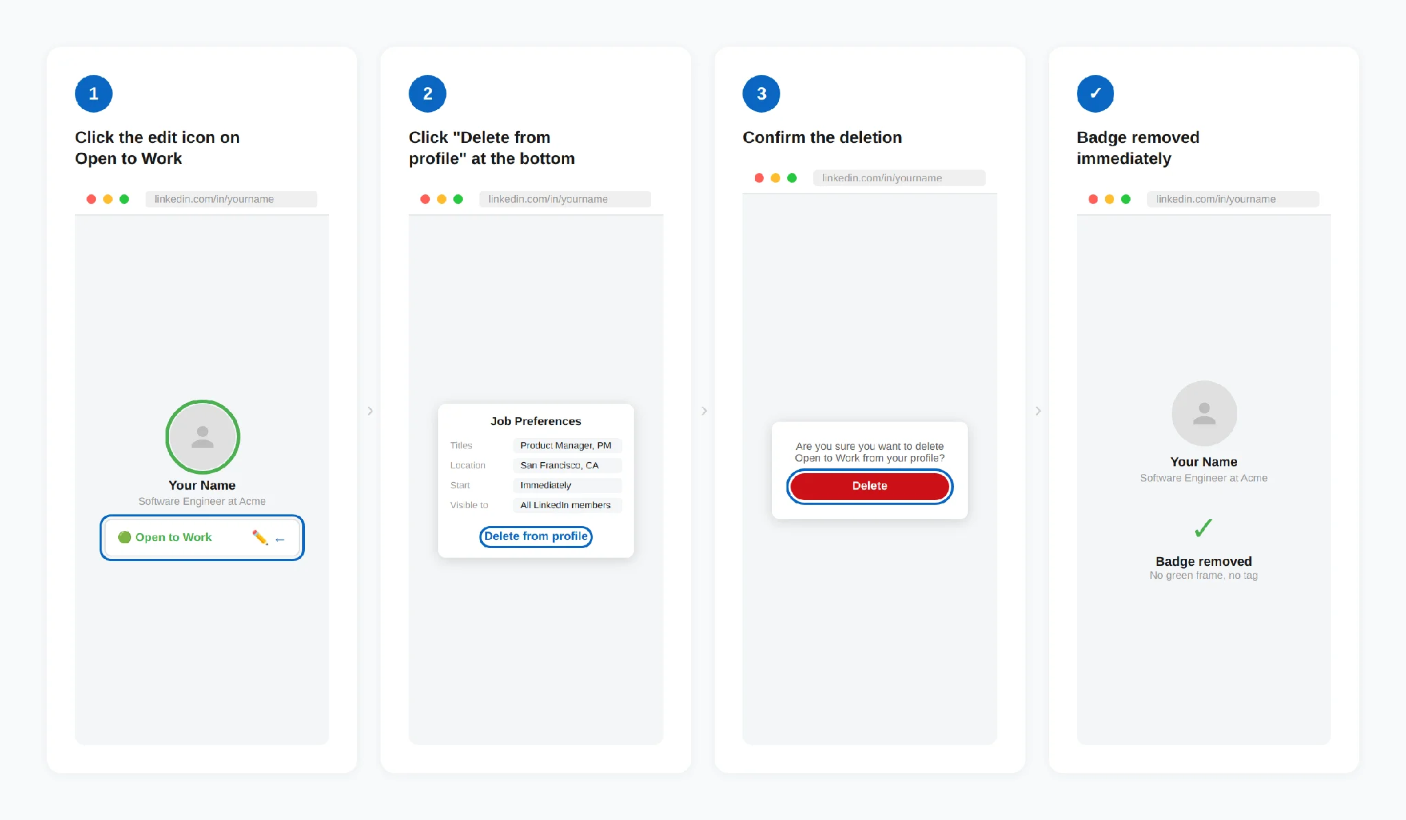 Desktop - Delete Open to Work from profile