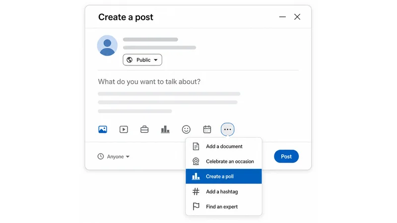 LinkedIn post composer menu with the create a poll option highlighted