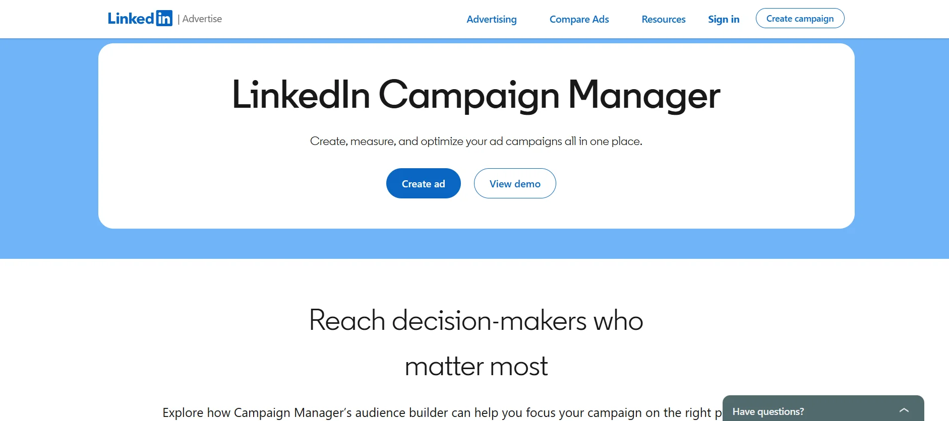 LinkedIn Campaign Manager ads dashboard