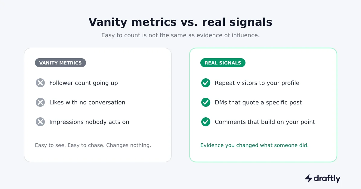 Comparison of vanity metrics versus real signals of influence on LinkedIn
