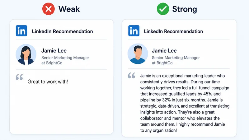 Comparison of a weak generic LinkedIn recommendation versus a strong specific one