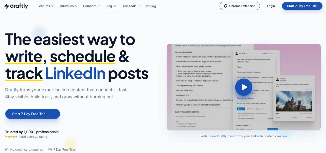 Draftly LinkedIn content creation tool